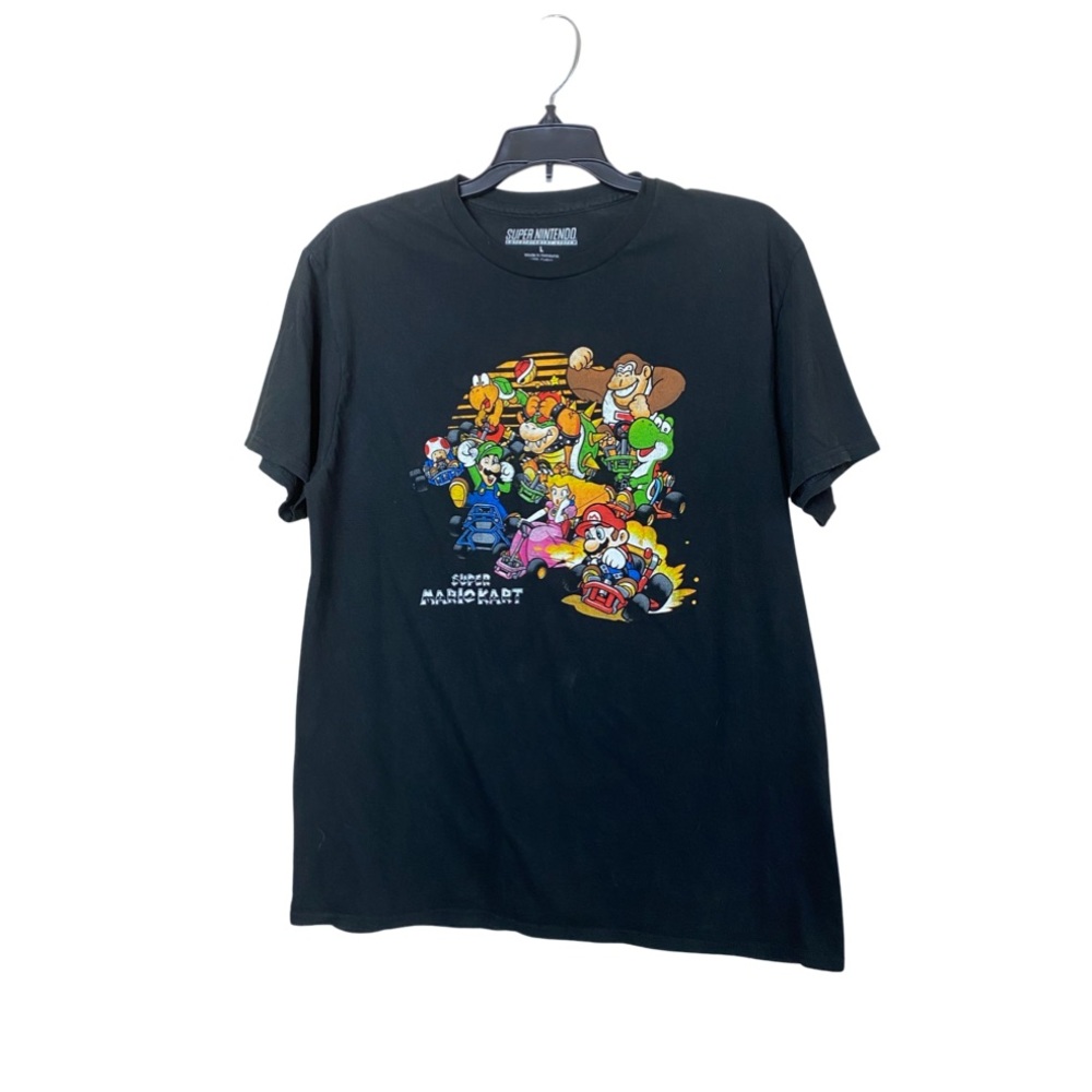 Super Nintendo Large Super Mario Kart Black Crew Neck Short Sleeve T-Shirt Tee